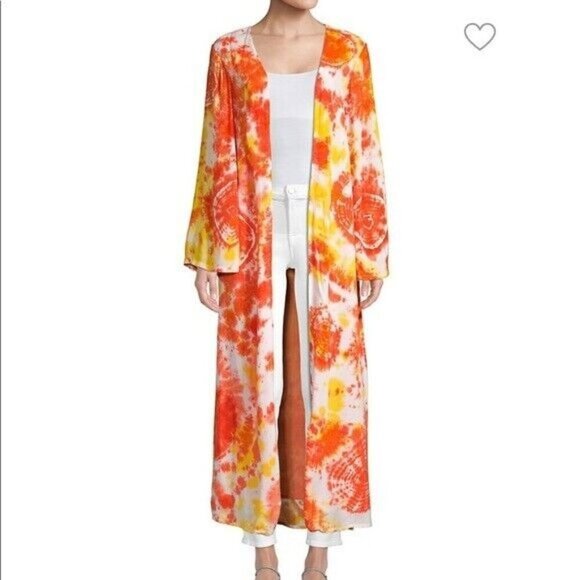 MOCHI Louma Duster Small Boho Womens Swim Cover Up Robe Top Orange Tie Dye - Picture 1 of 13